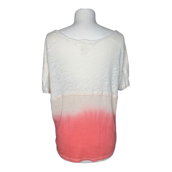 We The Free FP Sun Dial V-Neck Linen Blend Waffle Tee XS Colorblock Ombre Coral - Picture 4 of 8